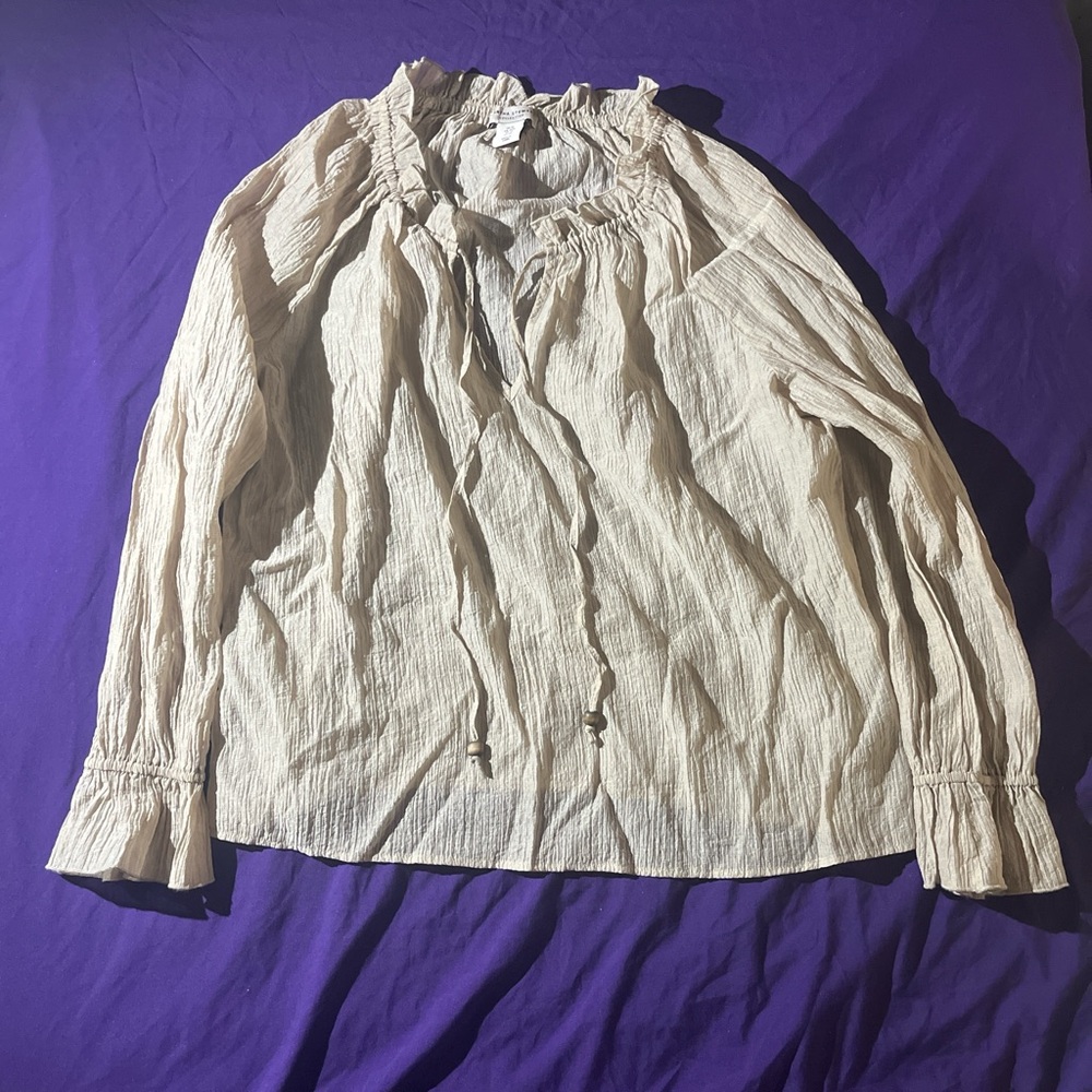 Martha Stewart Cream Crinkle Peasant Blouse